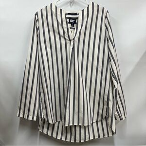 Lands' End Women's M 10-12 no iron supima Striped Blouse 100% Cotton top